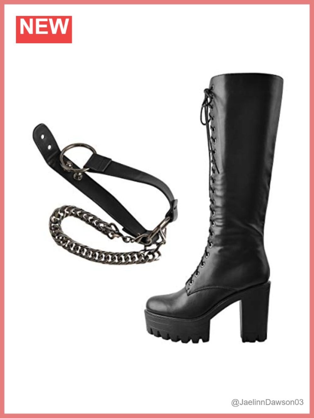 Women's Platform Combat Knee High Boots with Chain Lace-Up PU Leather